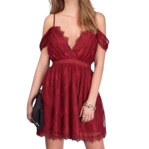 TOBI Burgundy Red Lace Sexy V Neck Mini Dress Size Small